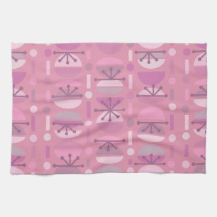 Boho Retro Bowls Lines Pink Kitchen Towel