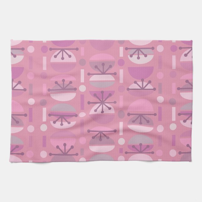Boho Retro Bowls Lines Pink Kitchen Towel (Horizontal)