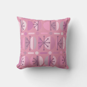 Boho Retro Bowls Lines Pink Throw Pillow