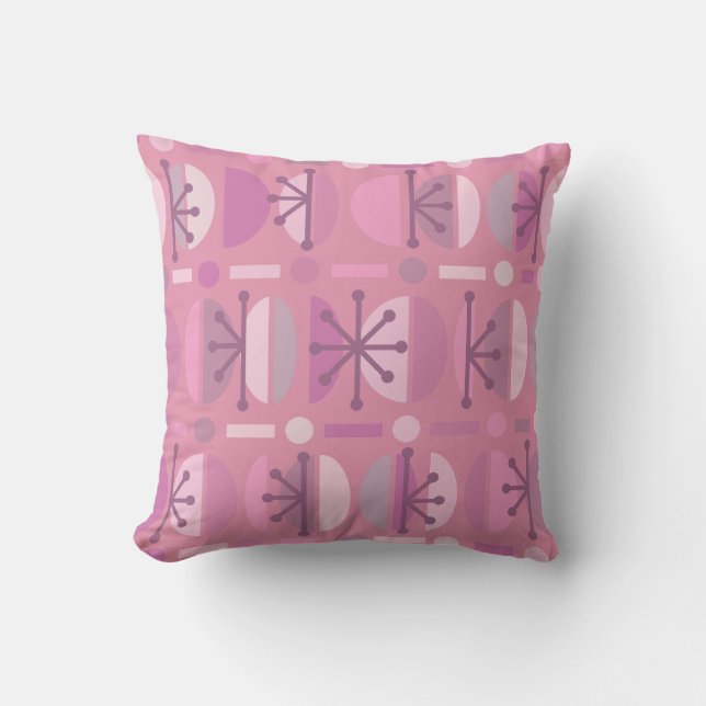 Boho Retro Bowls Lines Pink Throw Pillow (Front)