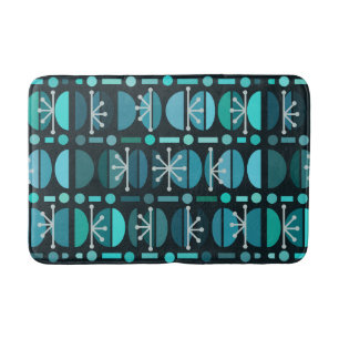 Boho Retro Bowls Lines Teal Bath Mat