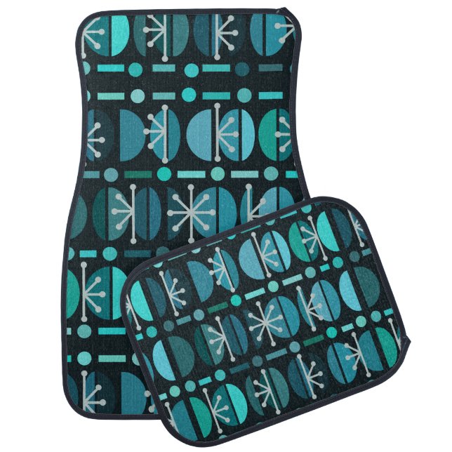 Boho Retro Bowls Lines Teal Car Floor Mat (Set)