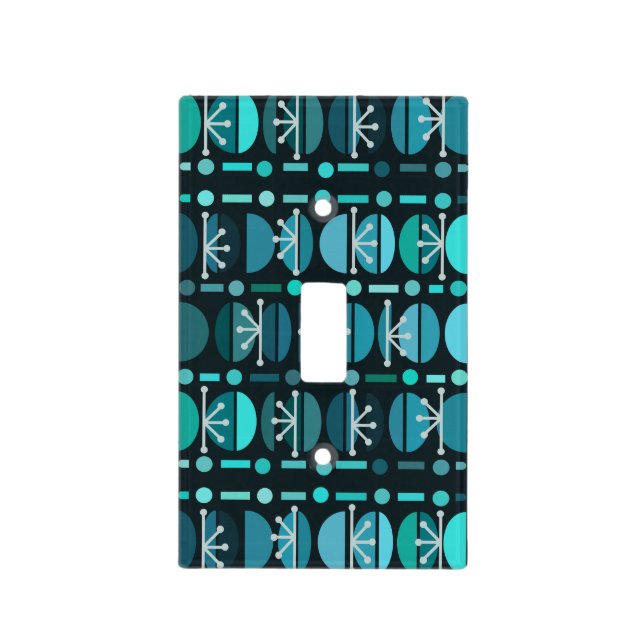 Boho Retro Bowls Lines Teal Light Switch Cover (Front)