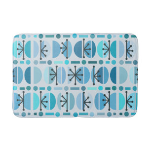 Boho Retro Bowls Lines Turquoise Bath Mat