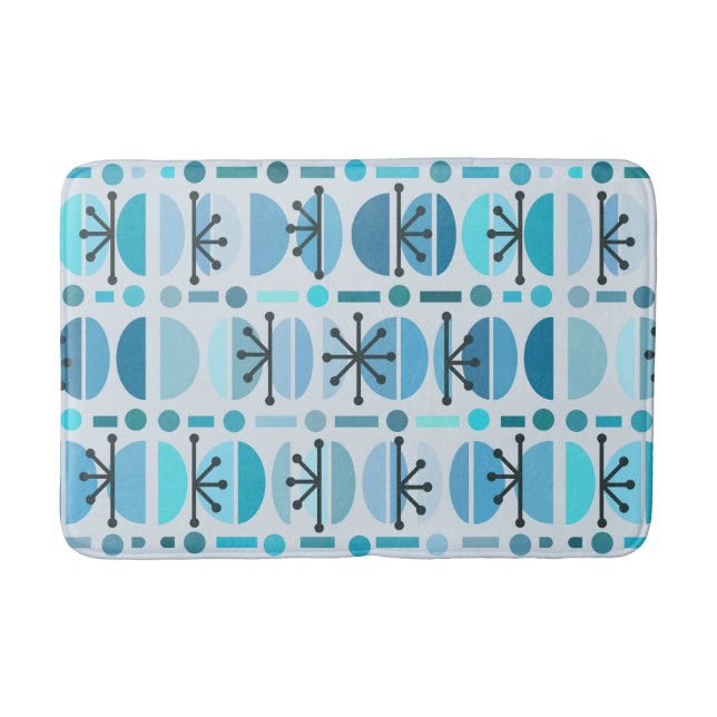 Boho Retro Bowls Lines Turquoise Bath Mat (Front)