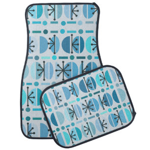 Boho Retro Bowls Lines Turquoise Car Floor Mat