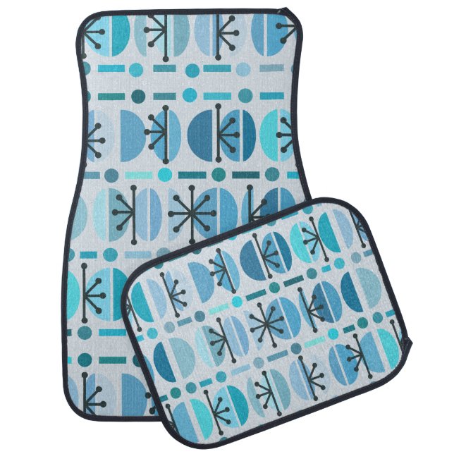 Boho Retro Bowls Lines Turquoise Car Floor Mat (Set)