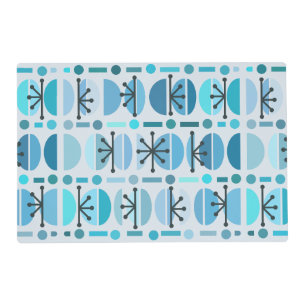 Boho Retro Bowls Lines Turquoise Placemat