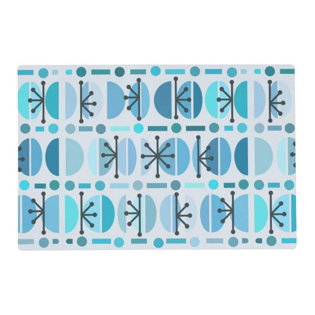 Boho Retro Bowls Lines Turquoise Placemat (Front)