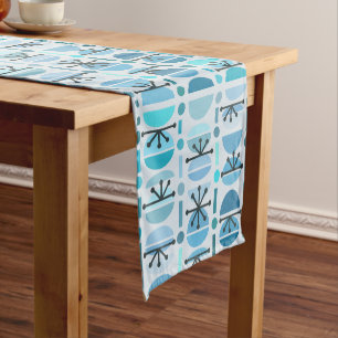 Boho Retro Bowls Lines Turquoise Short Table Runner