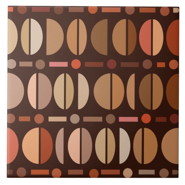 Boho Retro Bowls Pattern Dark Earth Tones Ceramic Tile (Front)