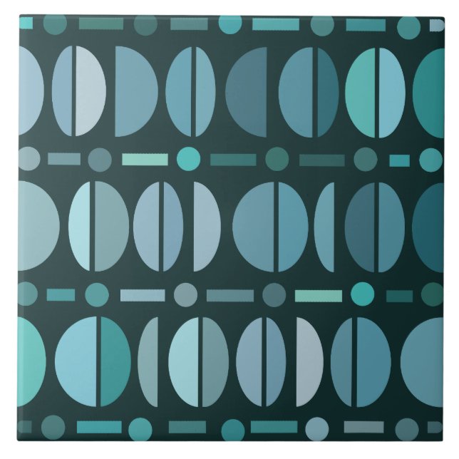Boho Retro Bowls Pattern Teal Ceramic Tile (Front)