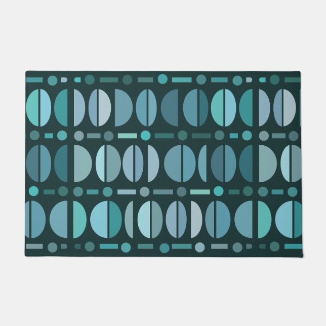 Boho Retro Bowls Pattern Teal Doormat (Front)