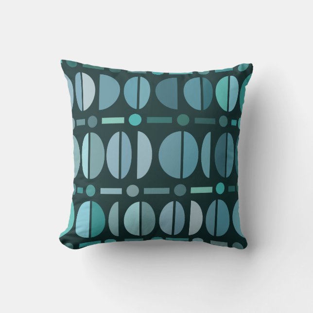 Boho Retro Bowls Pattern Teal Throw Pillow (Front)