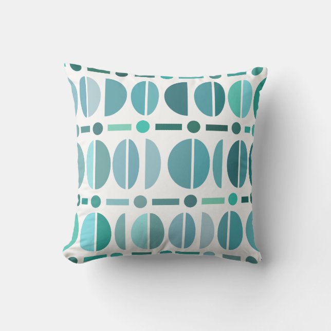 Boho Retro Bowls Pattern Turquoise Throw Pillow (Front)