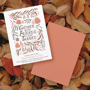 Boho retro branches and pumpkins Friendsgiving Invitation