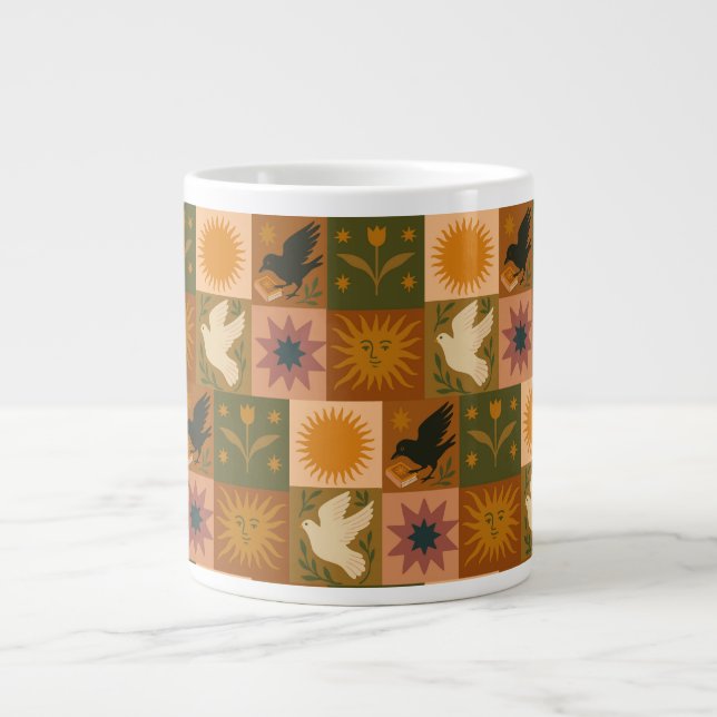 Boho Retro Celestial Sun Moon  Giant Coffee Mug (Front)