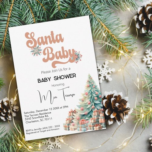 Boho Retro Christmas Baby Shower Invitation