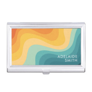 Boho Retro Classic Color Wave Minimalist Business Card Case