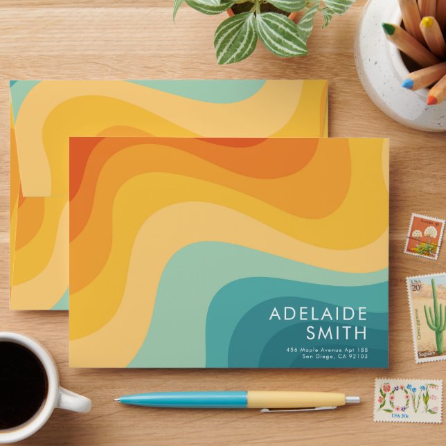 Boho Retro Classic Color Wave Minimalist Envelope (Desk)