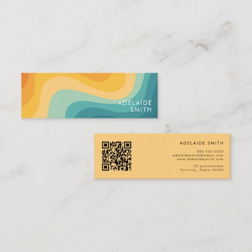 Boho Retro Classic Color Wave QR Code Mini Business Card
