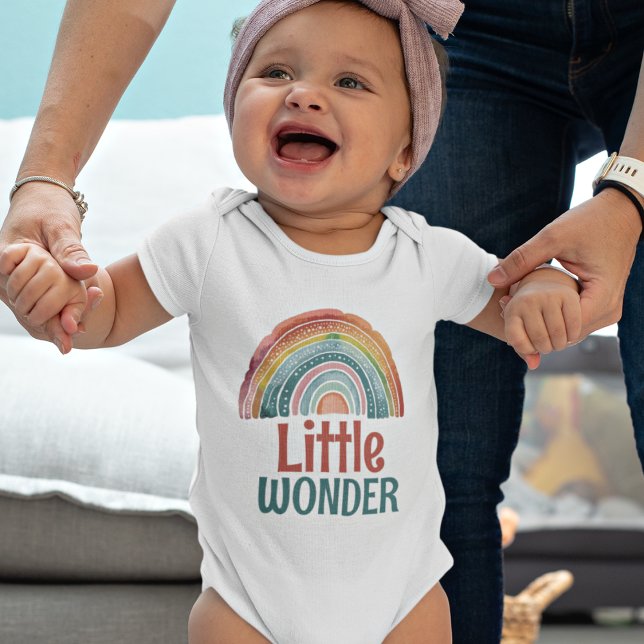 Boho Retro Colors Rainbow Little Wonder Baby Bodysuit (Little Wonder Boho Baby Bodysuit with retro colored rainbow)