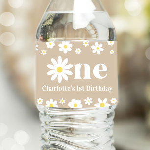 Boho Retro Daisy 1st Birthday Water Bottle Label
