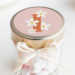 Boho Retro Daisy 1st Groovy Birthday Classic Round Sticker