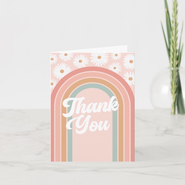 Boho Retro Daisy Birthday Party Thank You Card (Front)