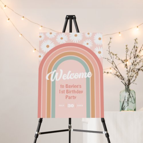 Boho Retro Daisy Birthday Party Welcome Sign