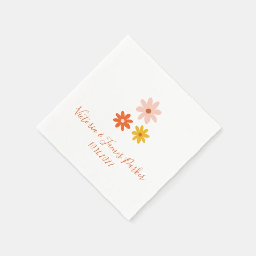 Boho Retro Daisy Couples Name Wedding Napkins