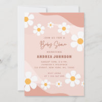 Boho Retro Daisy Floral Earthy Neutral Baby Shower Invitation