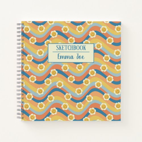 Boho Retro Daisy Flowers Personalized Sketchbook Notebook