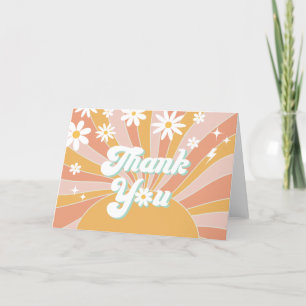 Boho Retro Daisy Sunshine Floral Letterpress Thank You Card