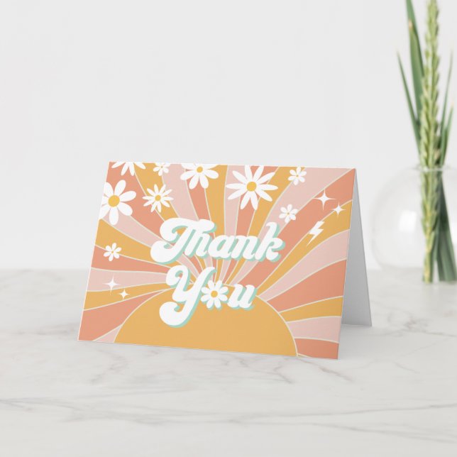Boho Retro Daisy Sunshine Floral Thank You Card (Front)