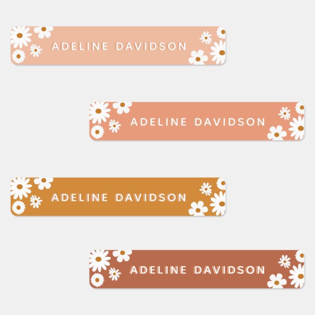 Boho Retro Daisy Theme Simple Waterproof Kids Name Labels (Group)