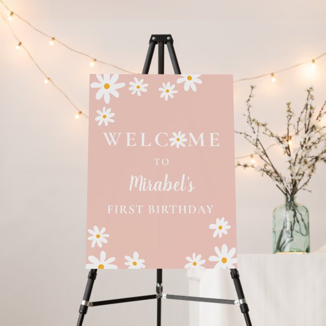 Boho Retro Daisy Wild One 1st Birthday Welcome Foam Board (In Situ (Stand))