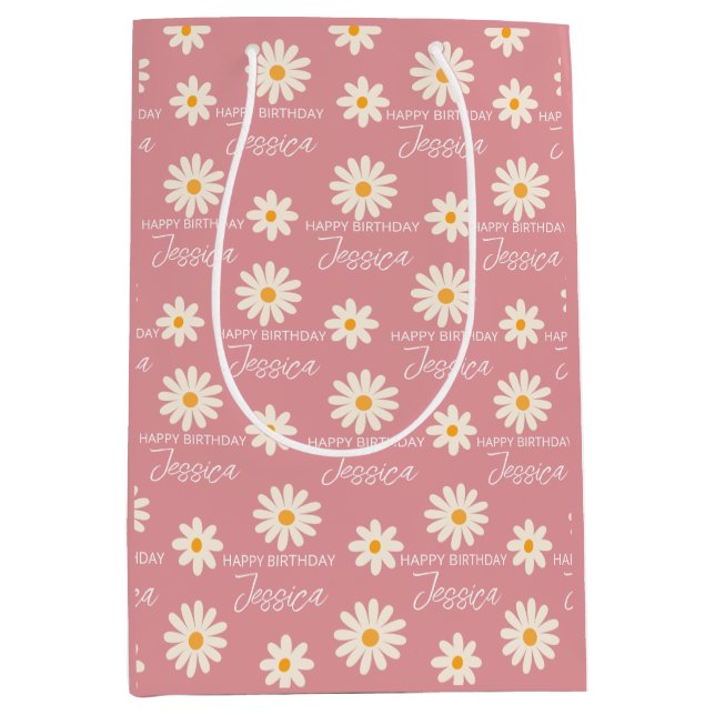 Boho retro desert daisy personalized birthday  medium gift bag (Front)