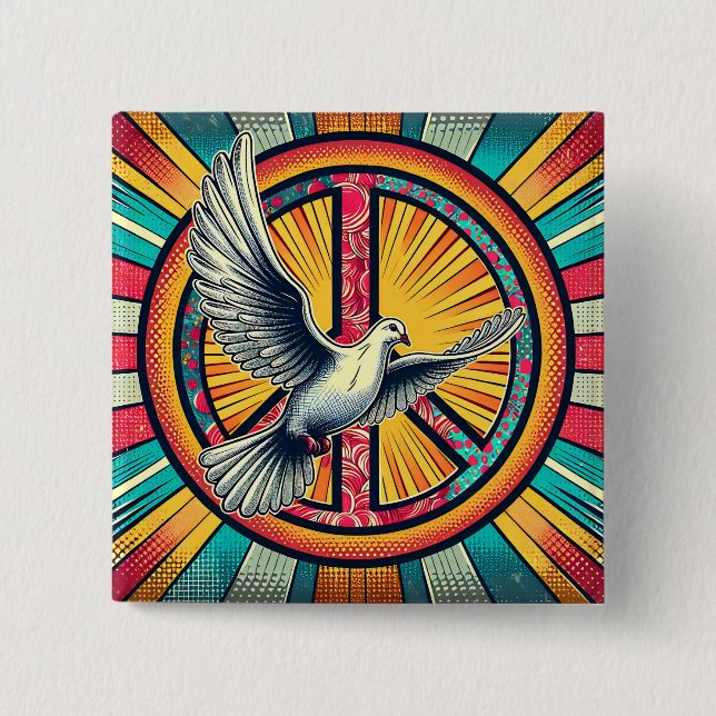 Boho Retro Dove and Peace Sign Button (Front)