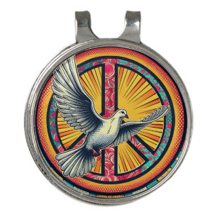 Boho Retro Dove and Peace Sign Golf Hat Clip