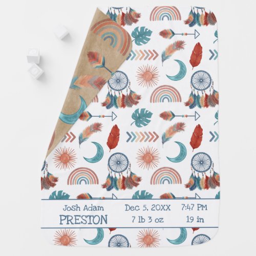 Boho Retro Drawings Newborn Baby Stats Baby Blanket