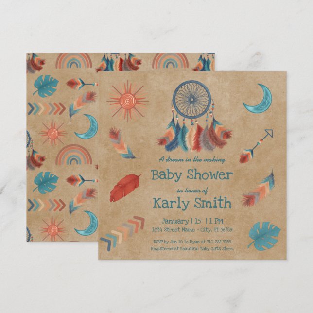 Boho Retro Dreamcatcher Baby Shower Invitation (Front/Back)