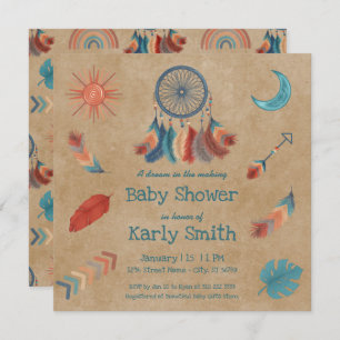 Boho Retro Dreamcatcher Baby Shower Invitation
