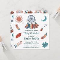 Boho Retro Dreamcatcher Baby Shower Invitation