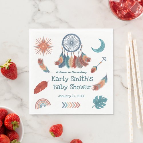 Boho Retro Dreamcatcher Baby Shower Napkins