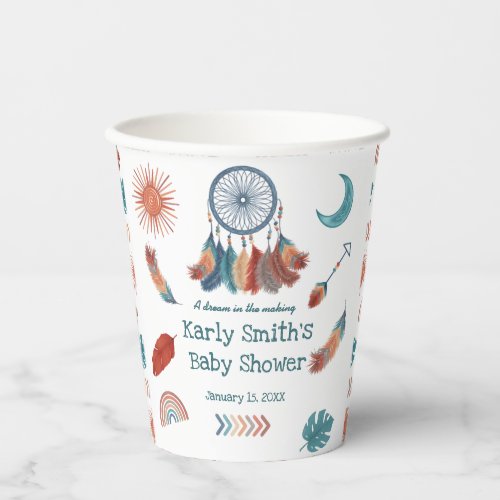 Boho Retro Dreamcatcher Baby Shower Paper Cups