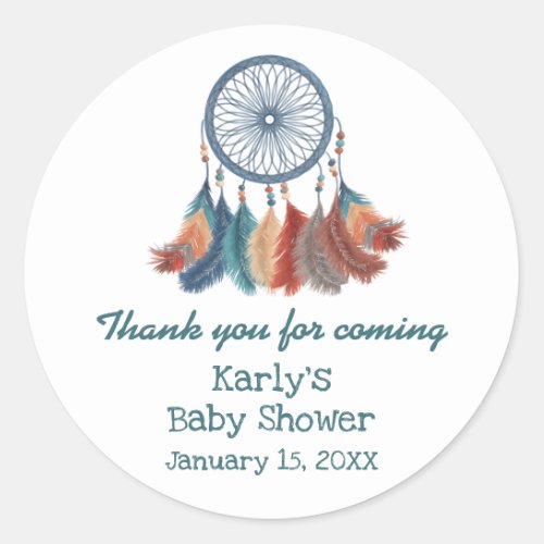 Boho Retro Dreamcatcher Baby Shower Thank You Classic Round Sticker