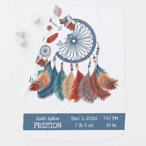 Boho Retro Dreamcatcher Newborn Baby Stats Baby Bl Baby Blanket