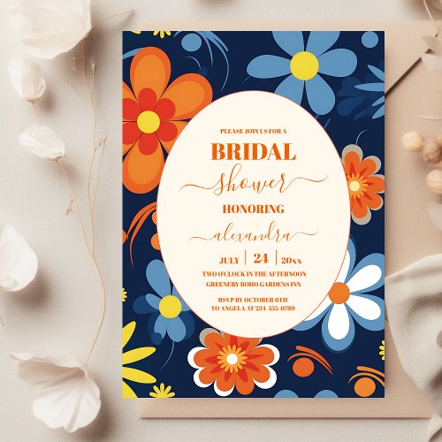 Boho Retro  Floral Bridal Shower Invitation