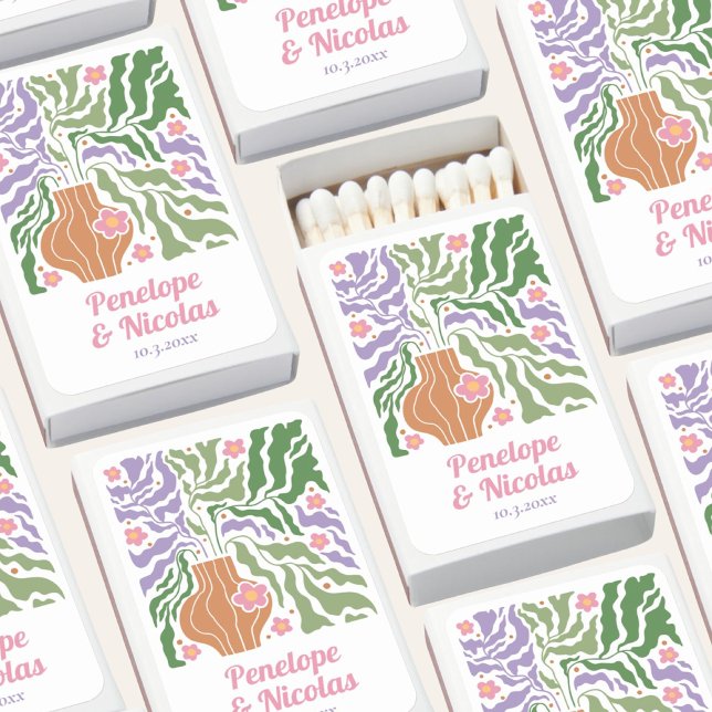 Boho Retro Floral Custom Wedding Favor Matchboxes (Boho Retro Floral Custom Wedding Favor Matchboxes)